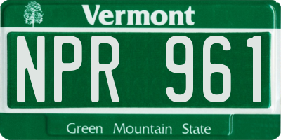 VT license plate NPR961