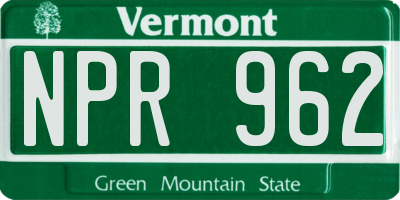 VT license plate NPR962