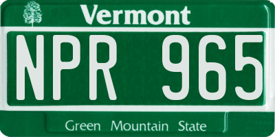 VT license plate NPR965
