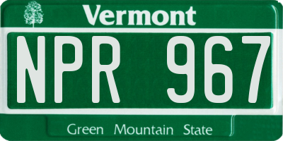VT license plate NPR967