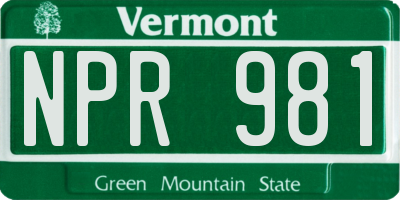 VT license plate NPR981