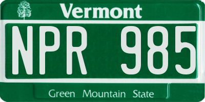 VT license plate NPR985