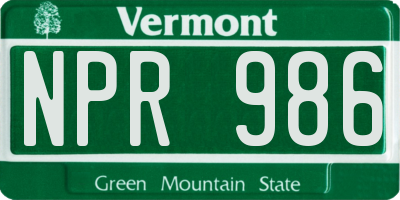 VT license plate NPR986