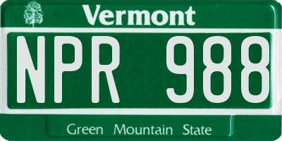VT license plate NPR988