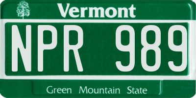 VT license plate NPR989