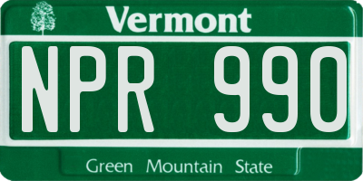 VT license plate NPR990