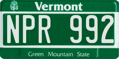 VT license plate NPR992