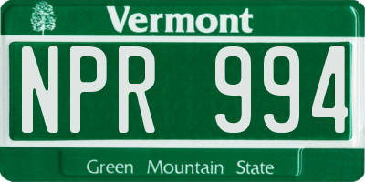 VT license plate NPR994