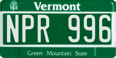 VT license plate NPR996