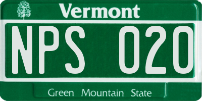 VT license plate NPS020