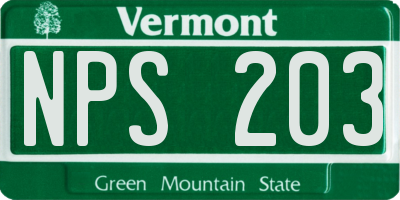 VT license plate NPS203