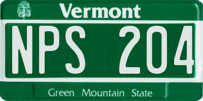 VT license plate NPS204