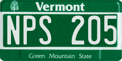 VT license plate NPS205