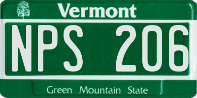 VT license plate NPS206