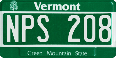 VT license plate NPS208