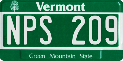 VT license plate NPS209