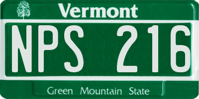 VT license plate NPS216