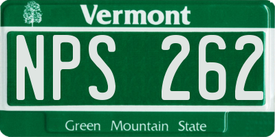 VT license plate NPS262