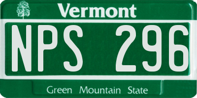 VT license plate NPS296