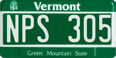 VT license plate NPS305