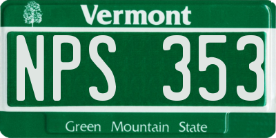 VT license plate NPS353