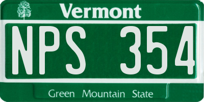 VT license plate NPS354
