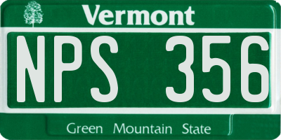 VT license plate NPS356