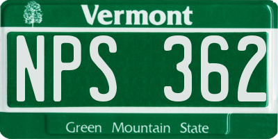 VT license plate NPS362