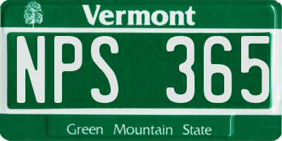 VT license plate NPS365