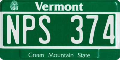 VT license plate NPS374