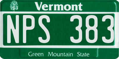 VT license plate NPS383