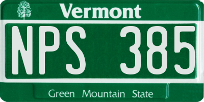 VT license plate NPS385