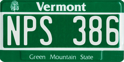 VT license plate NPS386