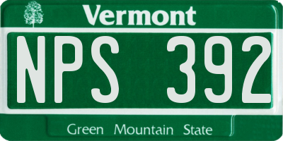 VT license plate NPS392