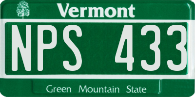 VT license plate NPS433