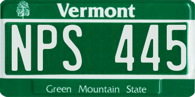 VT license plate NPS445