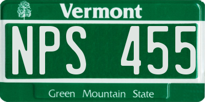 VT license plate NPS455