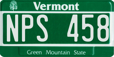 VT license plate NPS458