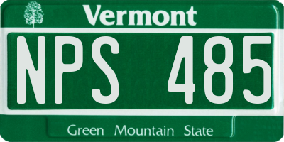 VT license plate NPS485