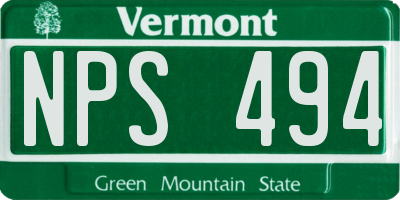 VT license plate NPS494