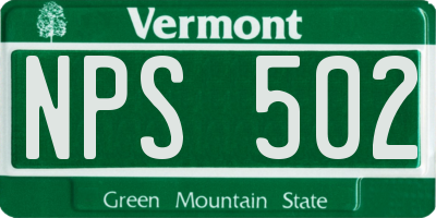 VT license plate NPS502