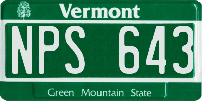 VT license plate NPS643