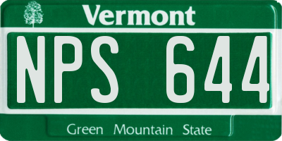 VT license plate NPS644