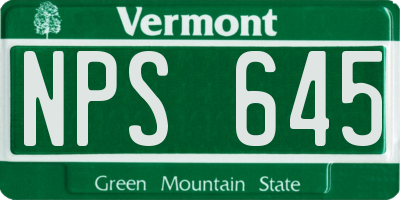 VT license plate NPS645