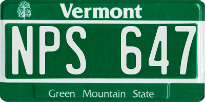 VT license plate NPS647