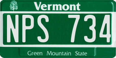 VT license plate NPS734