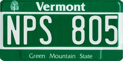 VT license plate NPS805