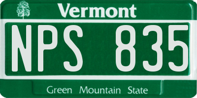 VT license plate NPS835