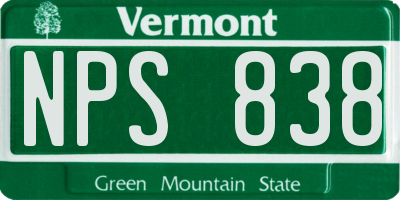 VT license plate NPS838