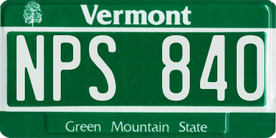 VT license plate NPS840